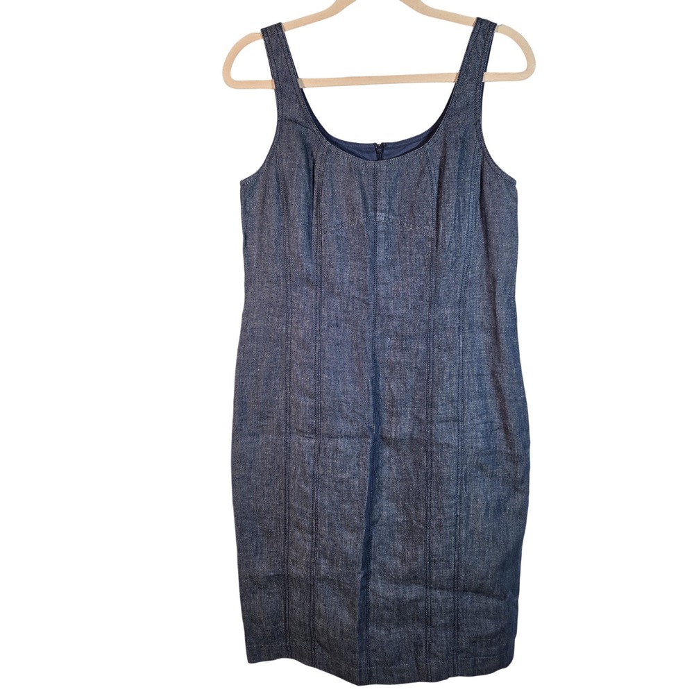 Talbots Sheath Dress Womens 10 Blue Linen Sleeveless Classic‎ Workwear Modest